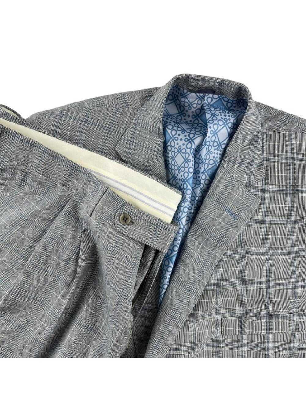 NEW Tom James x Holland & Sherry Gray Windowpane Plaid Suit• 50 S | 50x26